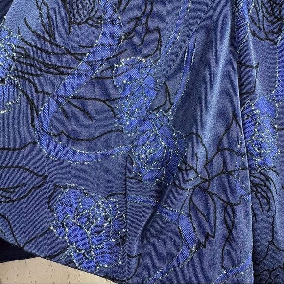 Alex Evenings Blue Floral Metallic Open Front Jacket Size 16 Elegant Formalwear - Picture 8 of 13